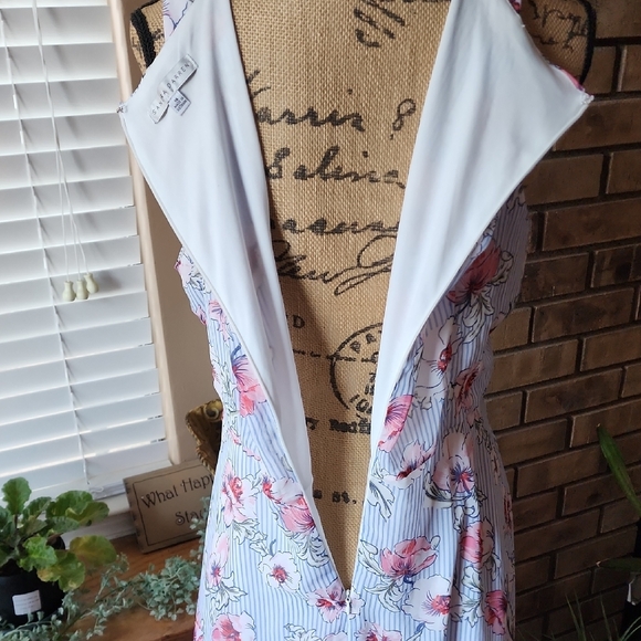 Floral Sleeveless Dress - Blue and Pink - Picture 8 of 10